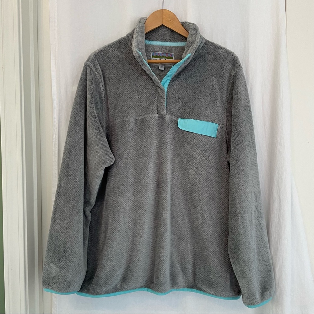 Gray Fleece Quarter Zip Pullover with Aqua Trim